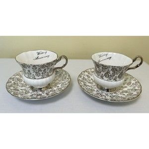 Royal Windsor Fine Bone China Cups & Saucers Lot of 2 - 25th Silver Anniversary